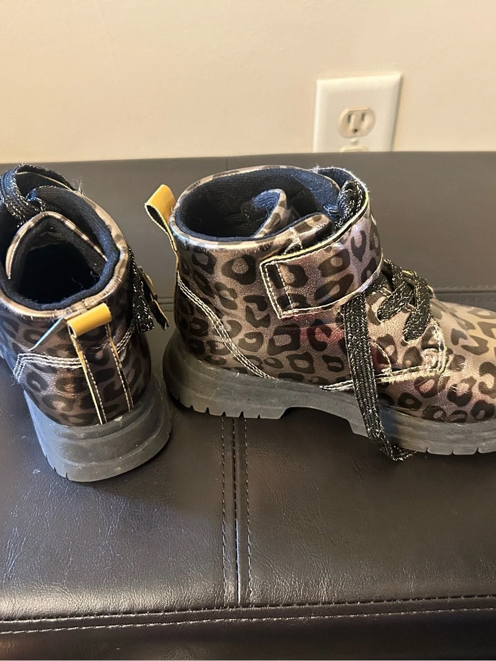 Size 11 Kids Leopard Print Ankle Boots - Metallic Brown